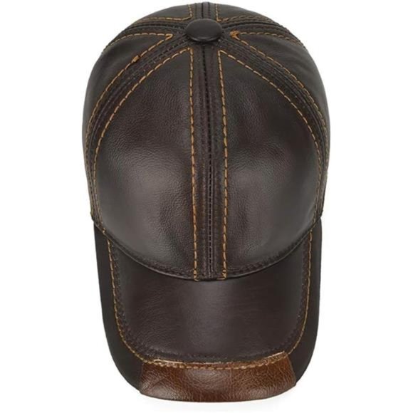 Adjustable Men's Genuine Leather Baseball Cap for Fall Winter Outdoor Sports Hat - Picture 7 of 7